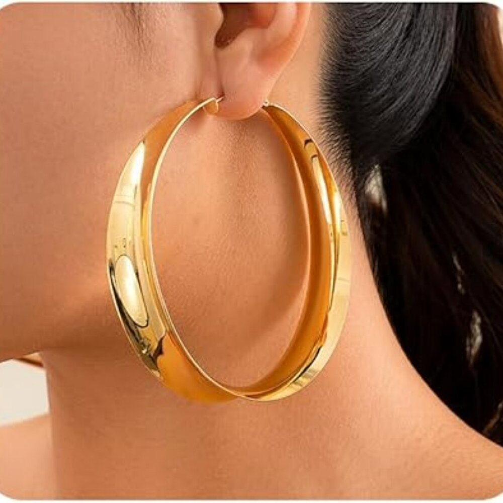 Gold Oversize‎ Hoop Earrings Set Large Chunky Statement Earring Jewelry Classy